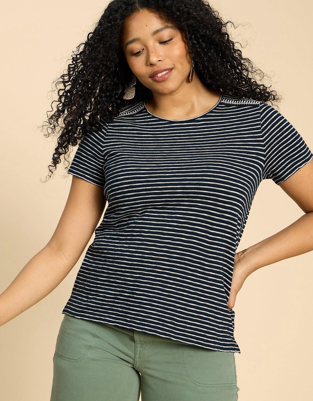 Abbie Embroidered Stripe Tee - Cream, 2 of 1