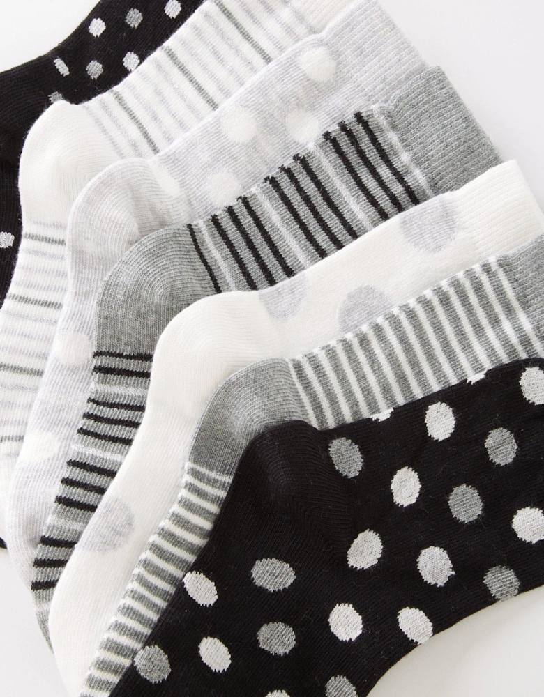 Girls 7 Pack Mono Stripe and Spot Socks - Multi