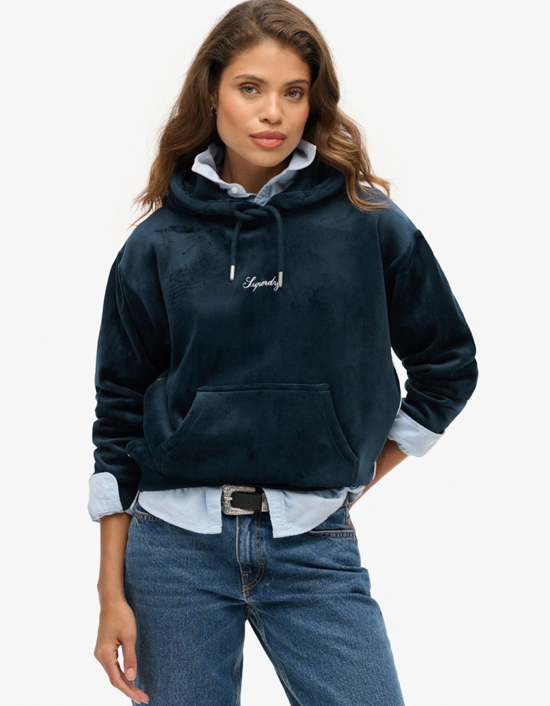 Country Club Velour Loose Hoodie - Navy