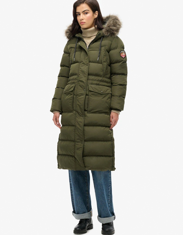 Everest Faux Fur Longline Jacket - Green