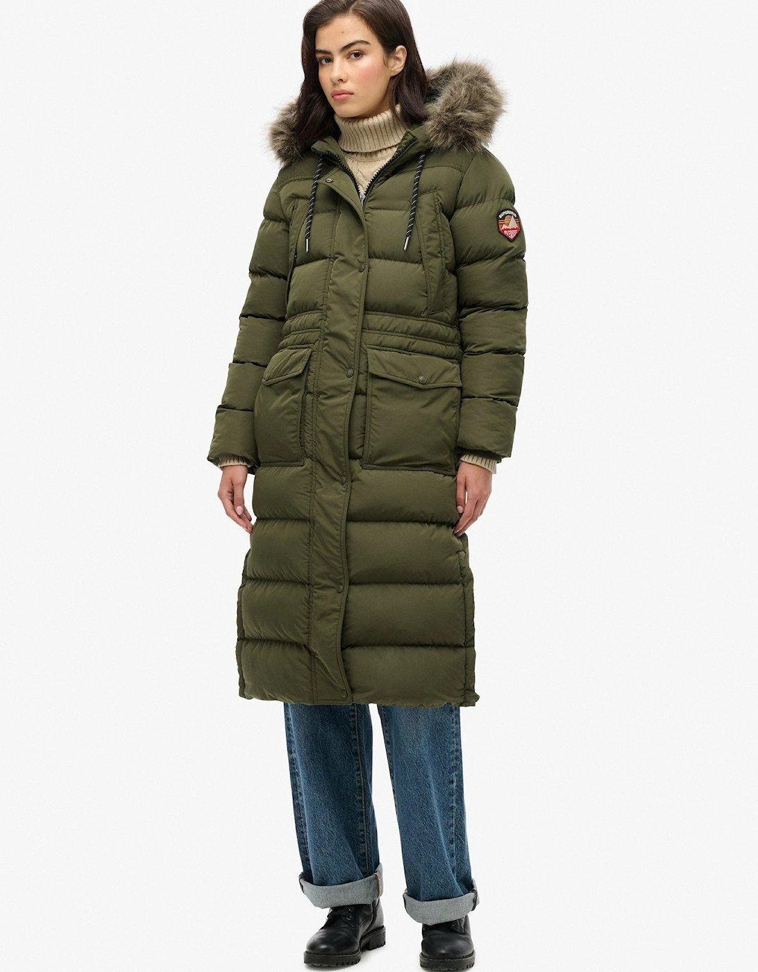 Everest Faux Fur Longline Jacket - Green, 7 of 6