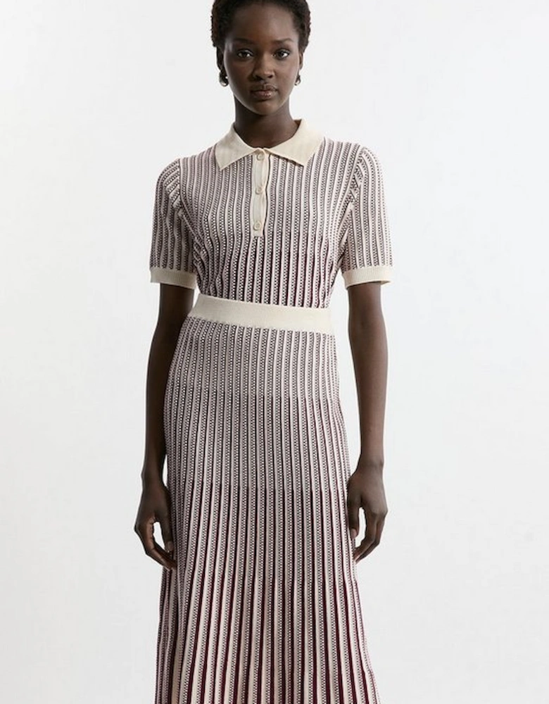 Viscose Blend Jacquard Knit Polo Top