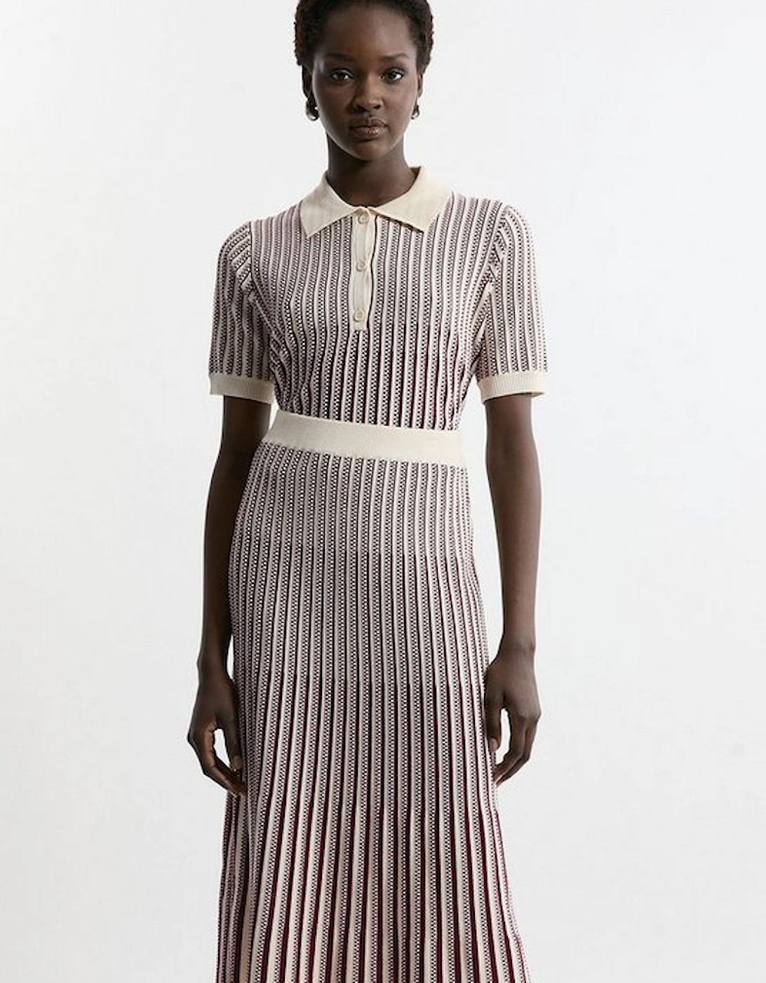 Viscose Blend Jacquard Knit Polo Top