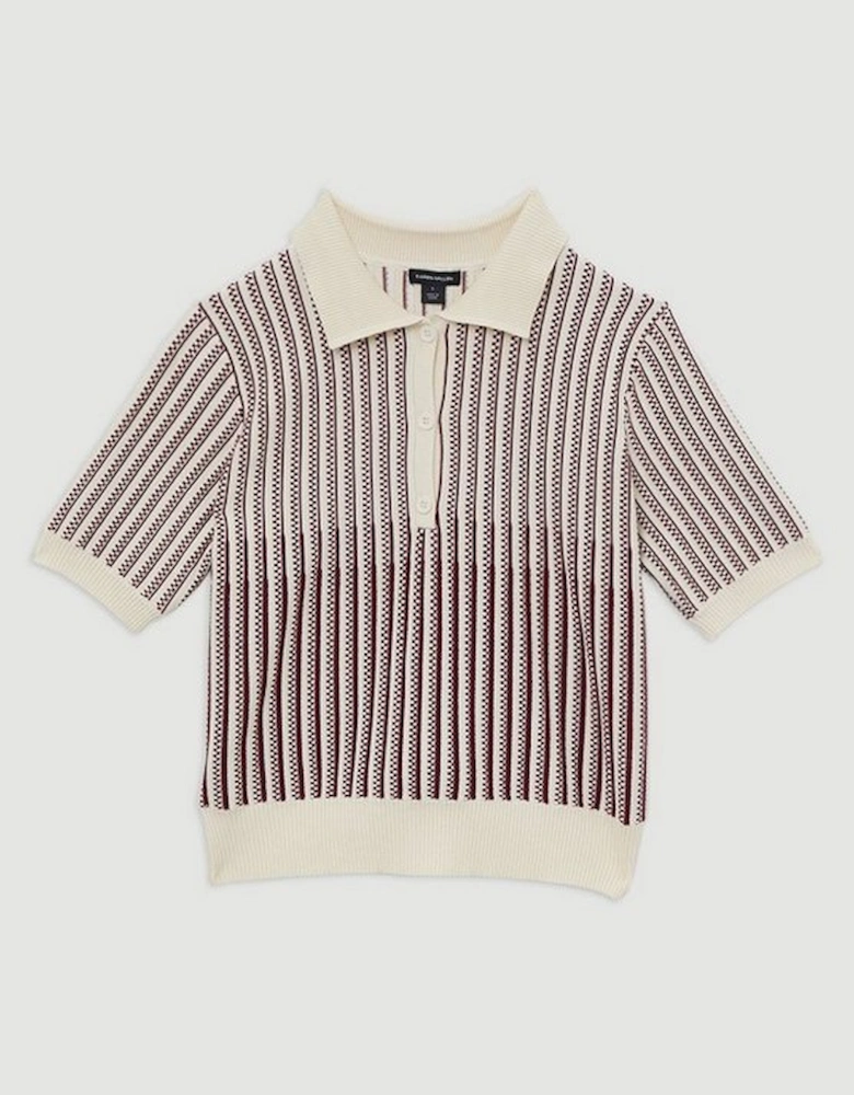 Viscose Blend Jacquard Knit Polo Top