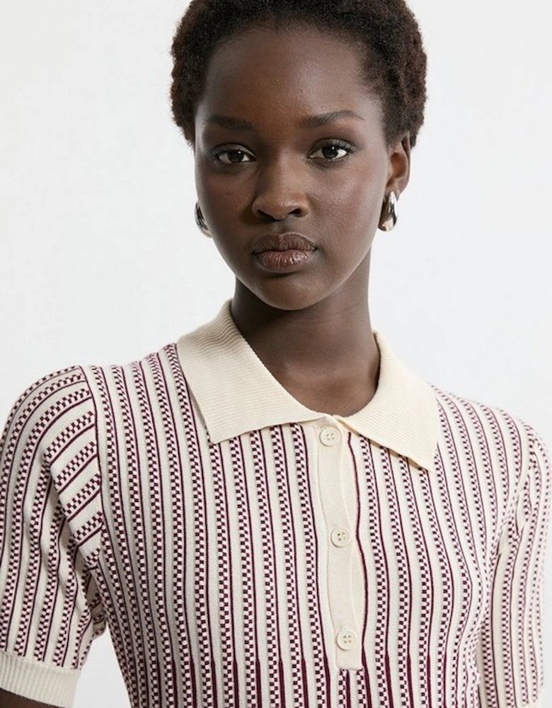 Viscose Blend Jacquard Knit Polo Top