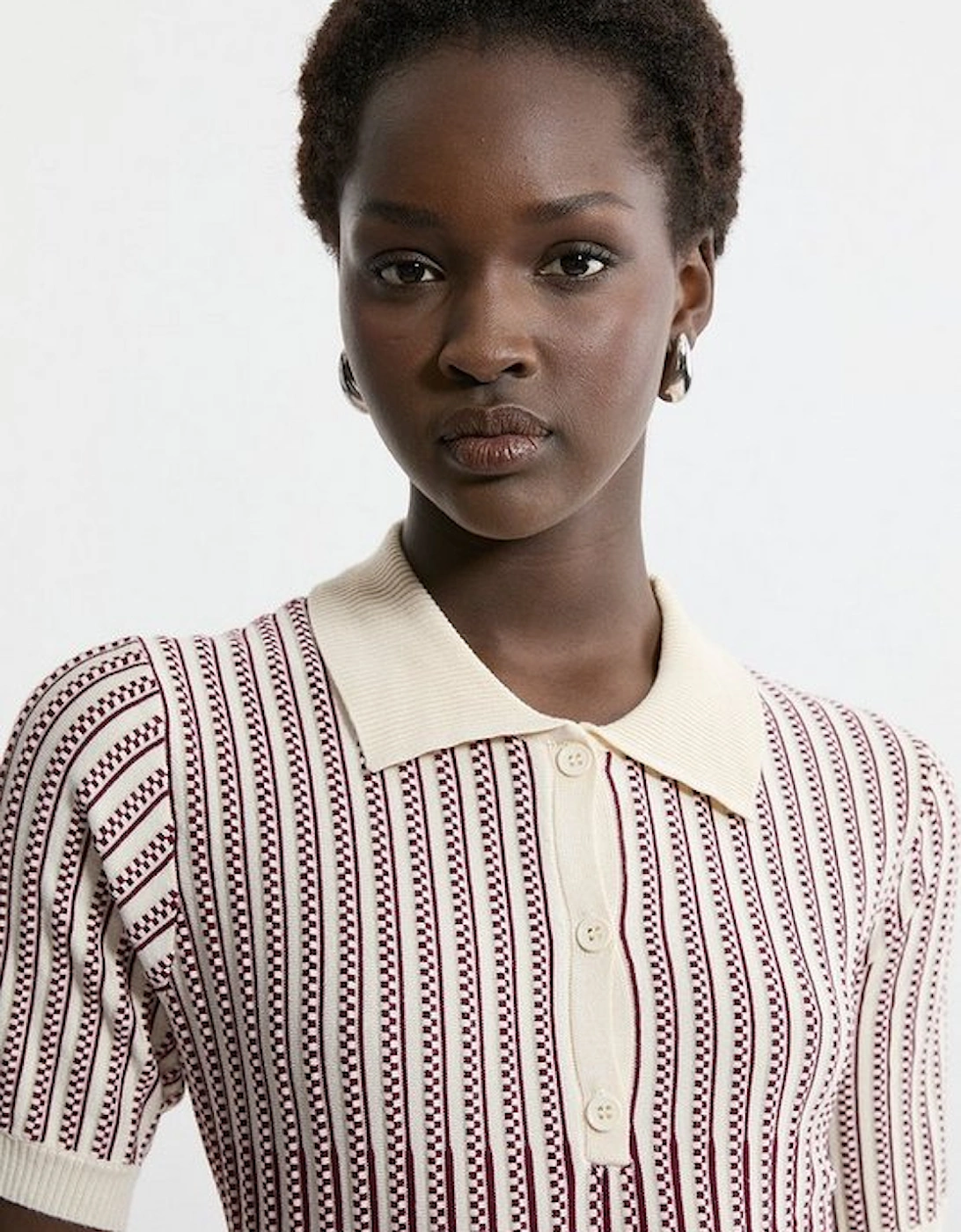 Viscose Blend Jacquard Knit Polo Top