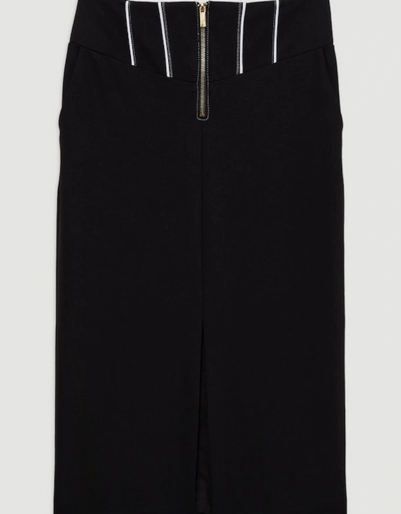 Tailored Contrast Tipped Stitch Detail Midi Skirt