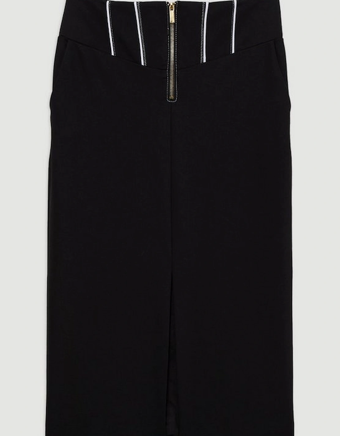 Tailored Contrast Tipped Stitch Detail Midi Skirt