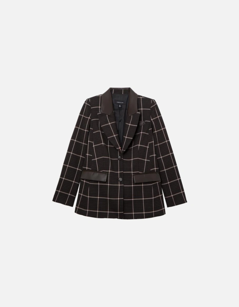 Petite Check Pu Mix Tailored Jacket