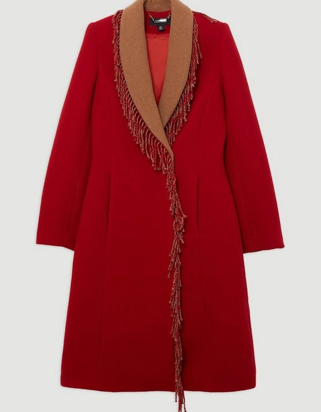 Premium Italian Manteco Wool Blend Fringe Collar Tailored Maxi Coat