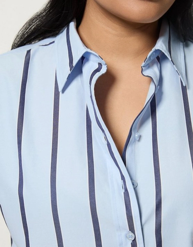 Plus Size Stripe Cotton Oversize Tailored Essential Shirt