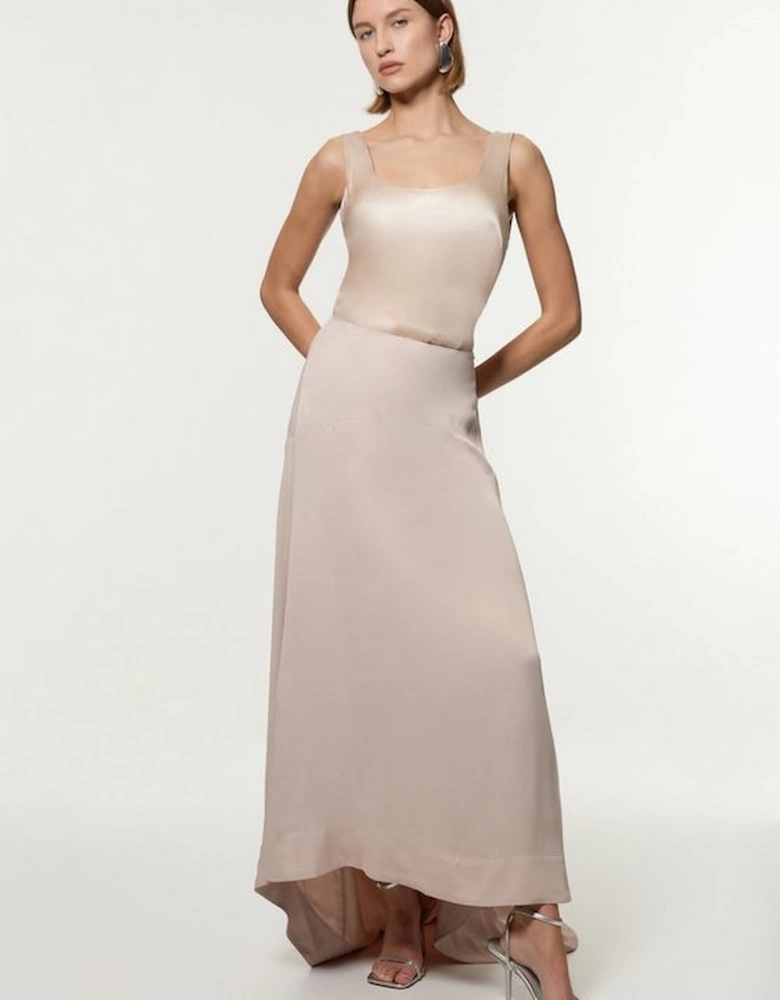 Viscose Satin Panelled Train Maxi Skirt