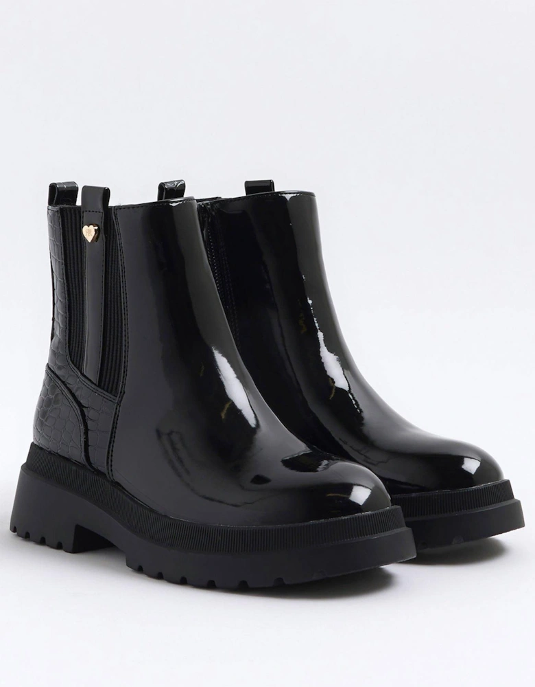 Older Girl Patent Stud Chelsea Boots - Black