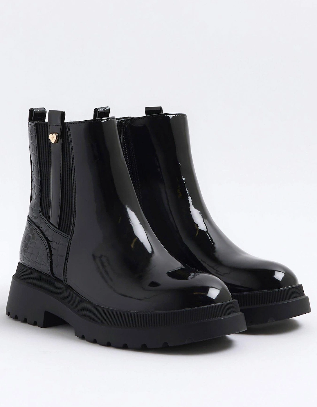 Older Girl Patent Stud Chelsea Boots - Black