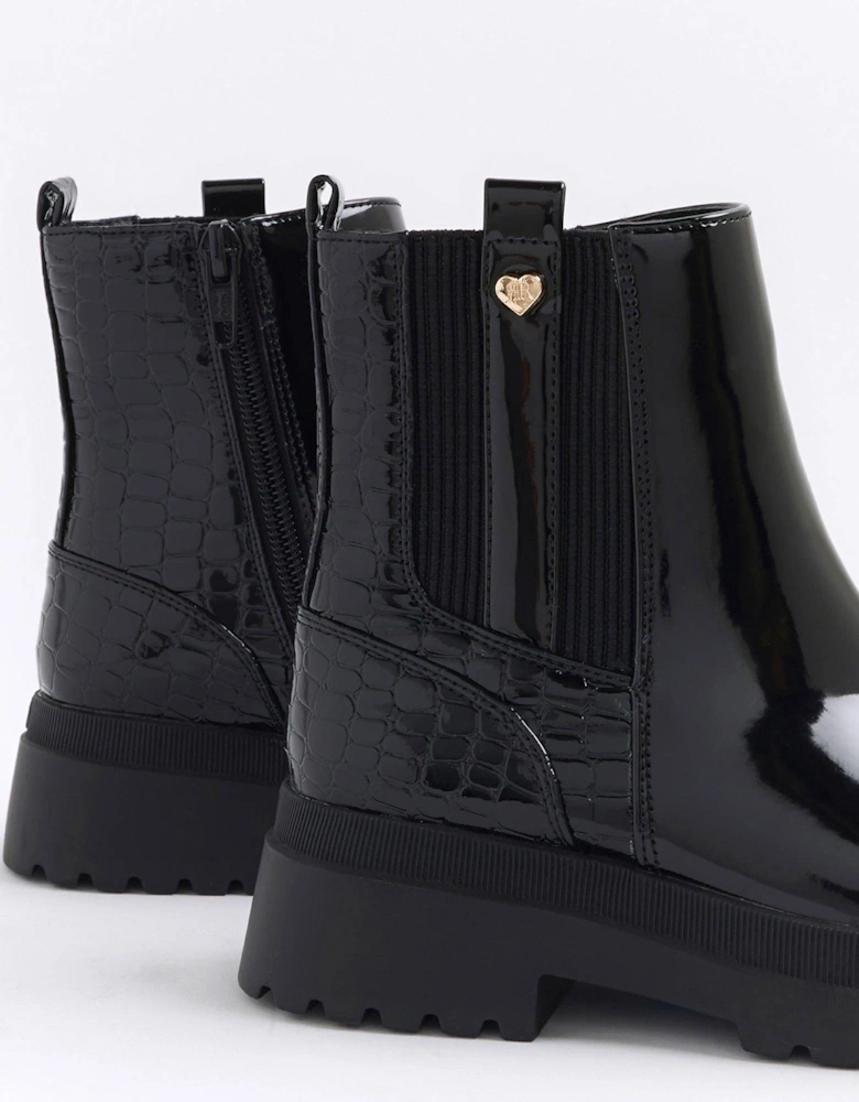 Older Girl Patent Stud Chelsea Boots - Black