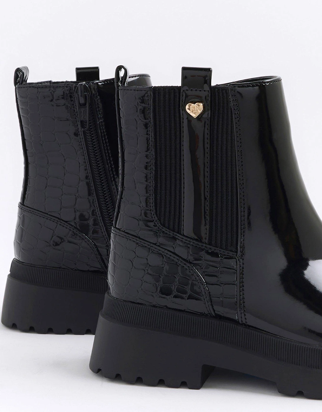 Older Girl Patent Stud Chelsea Boots - Black
