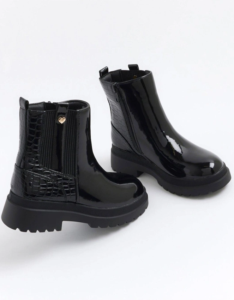 Older Girl Patent Stud Chelsea Boots - Black