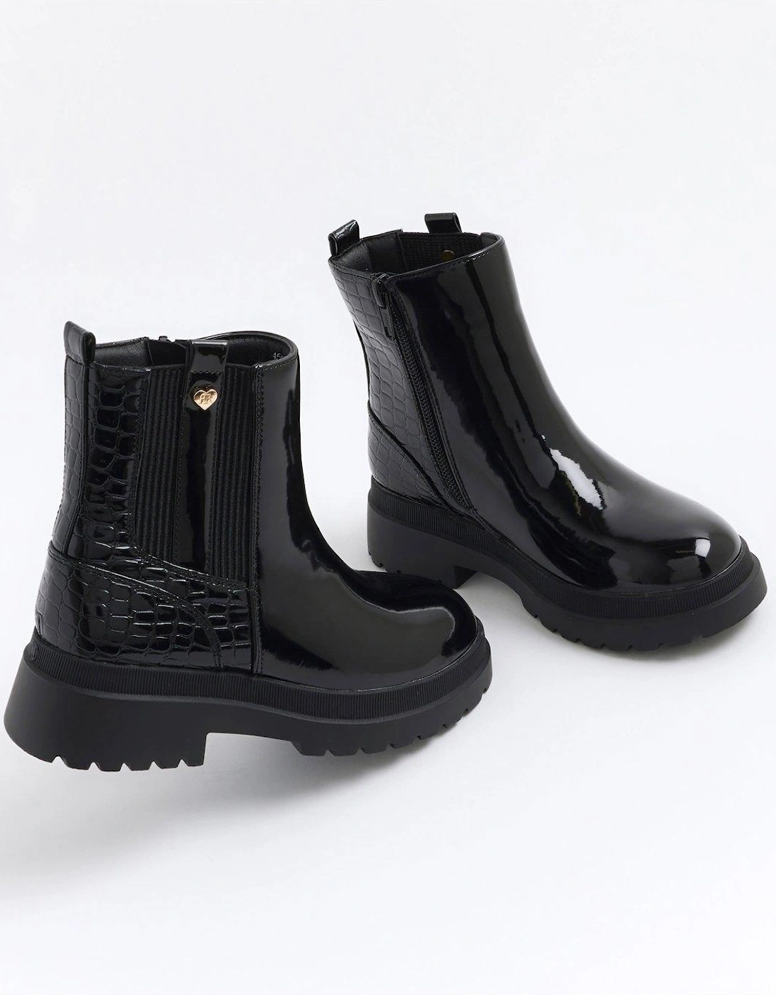 Older Girl Patent Stud Chelsea Boots - Black