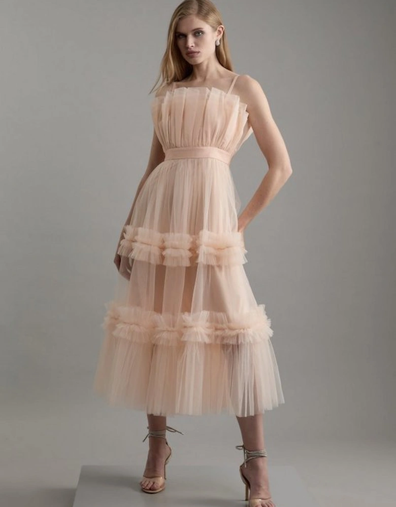 Tulle Bandeau Tiered Midi Dress