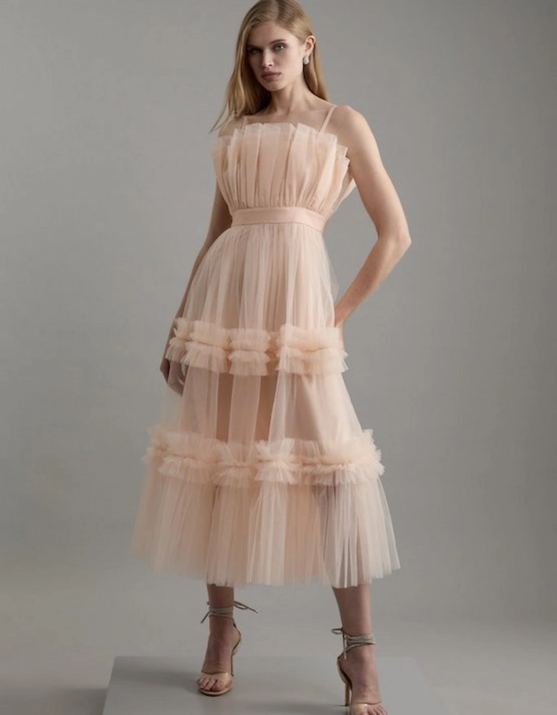 Tulle Bandeau Tiered Midi Dress, 5 of 4