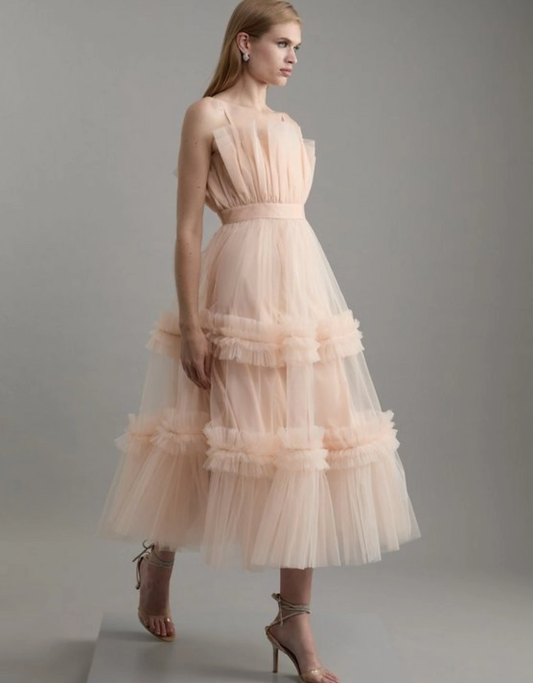 Tulle Bandeau Tiered Midi Dress