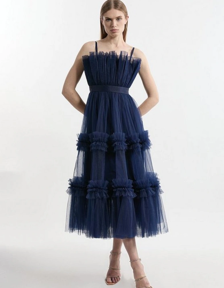 Tulle Bandeau Tiered Midi Dress