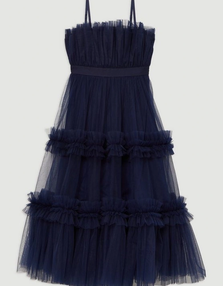 Tulle Bandeau Tiered Midi Dress