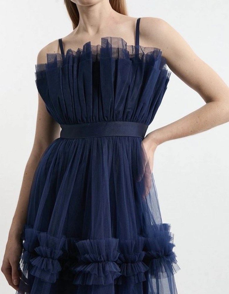 Tulle Bandeau Tiered Midi Dress