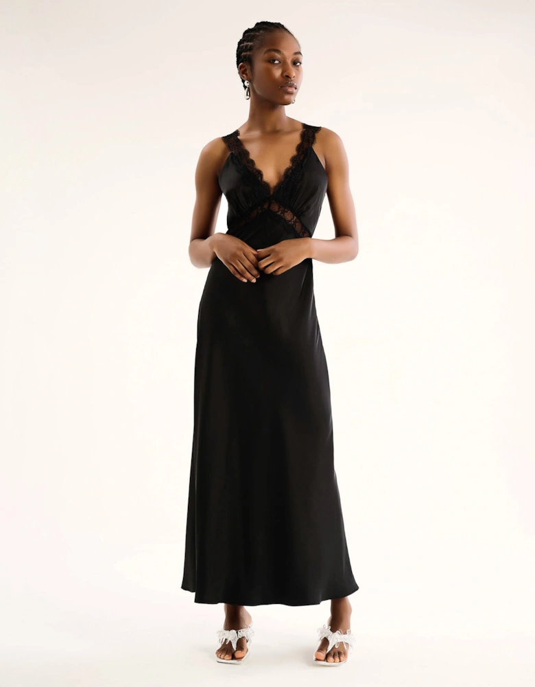 Aurelia Lace Trim Maxi Dress in Black