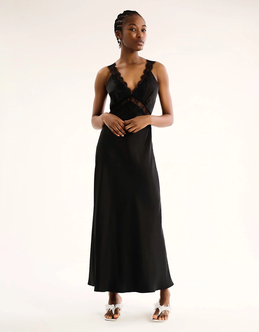 Aurelia Lace Trim Maxi Dress in Black