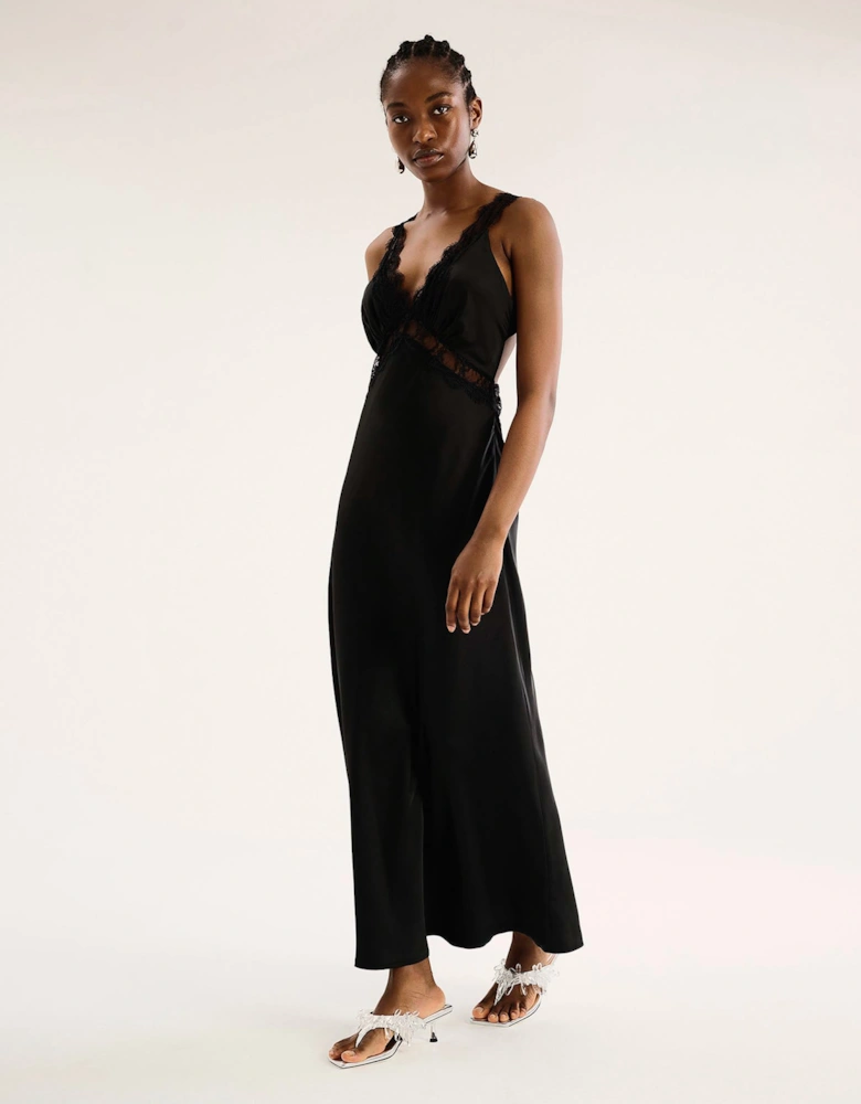 Aurelia Lace Trim Maxi Dress in Black