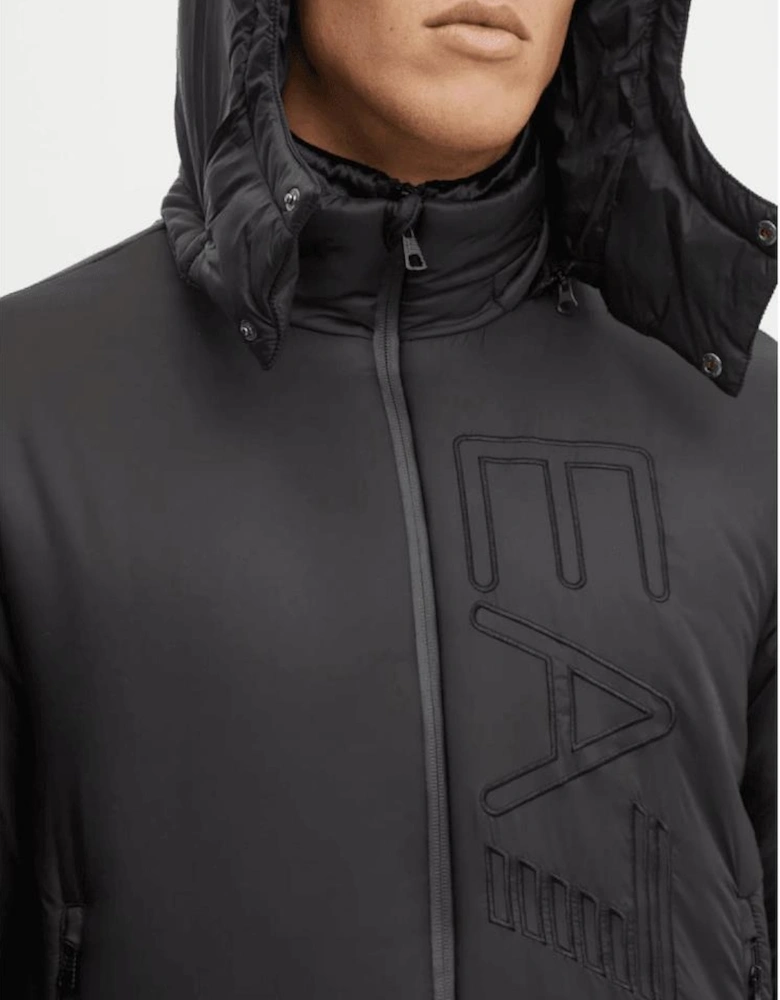 Lightweight Embroidered Logo Hooded Black Jacket