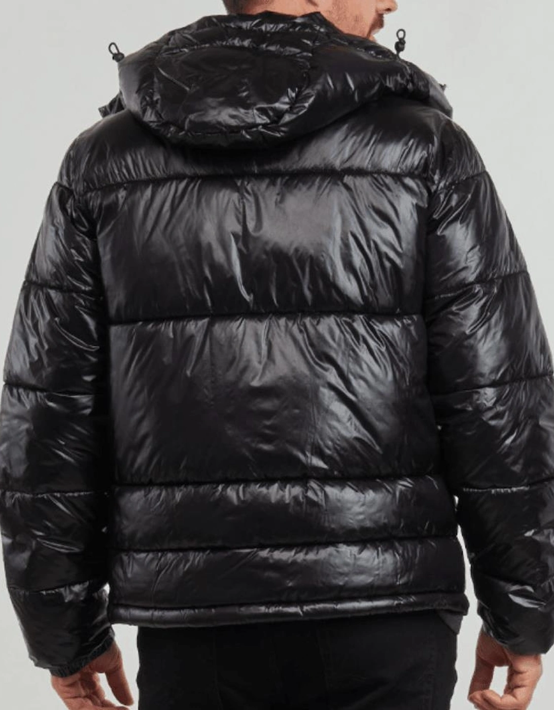 Shiny Reflective Logo Black Puffer Jacket