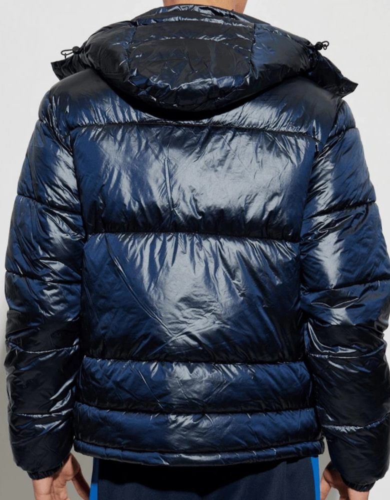 Shiny Reflective Logo Blue Puffer Jacket