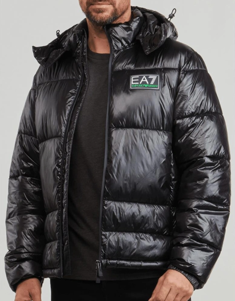 Shiny Reflective Logo Black Puffer Jacket