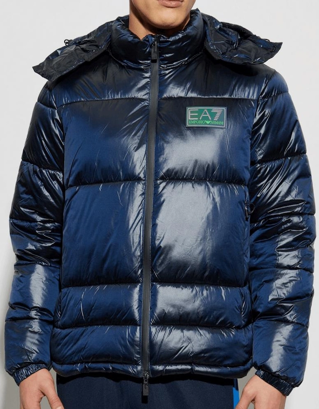 Shiny Reflective Logo Blue Puffer Jacket