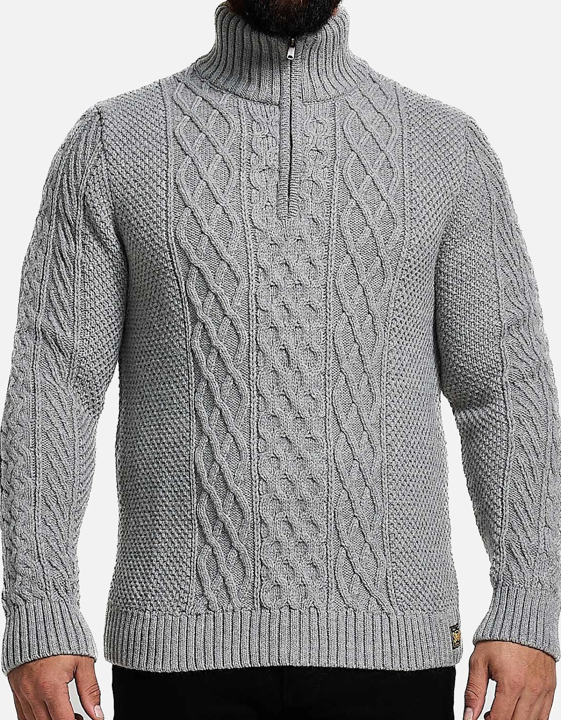 Mens Superdry Mens Jacob Cable Half Zip Knit Sweatshirt (Grey) - Size: 46/Regular