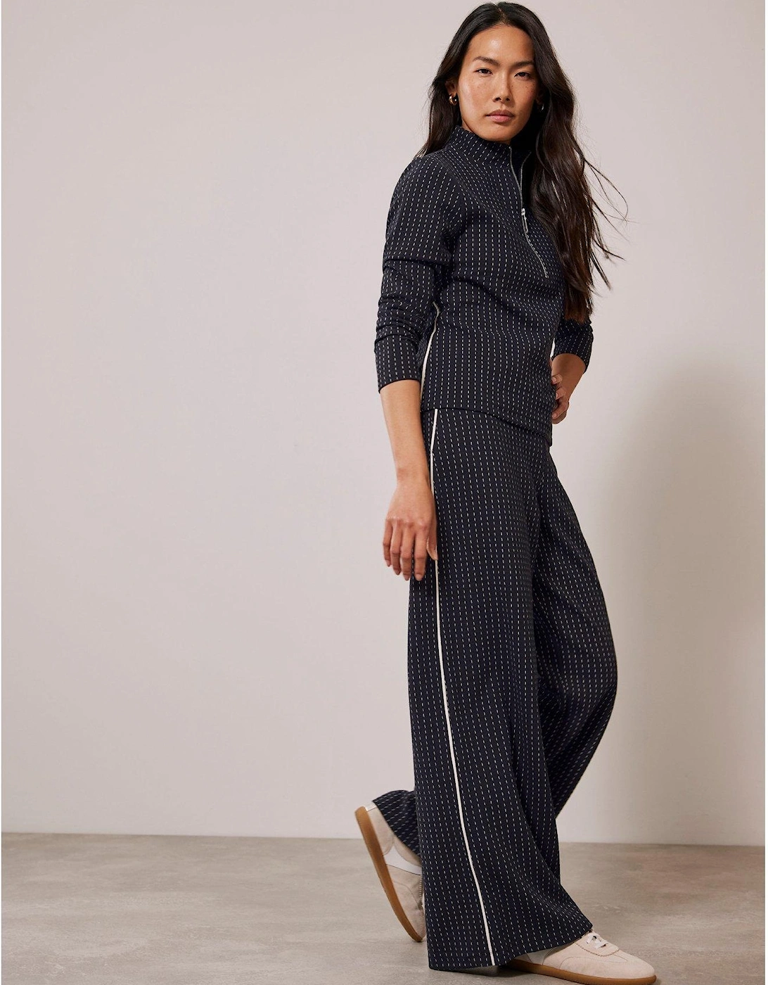 Navy Pinstripe Wide Trouser