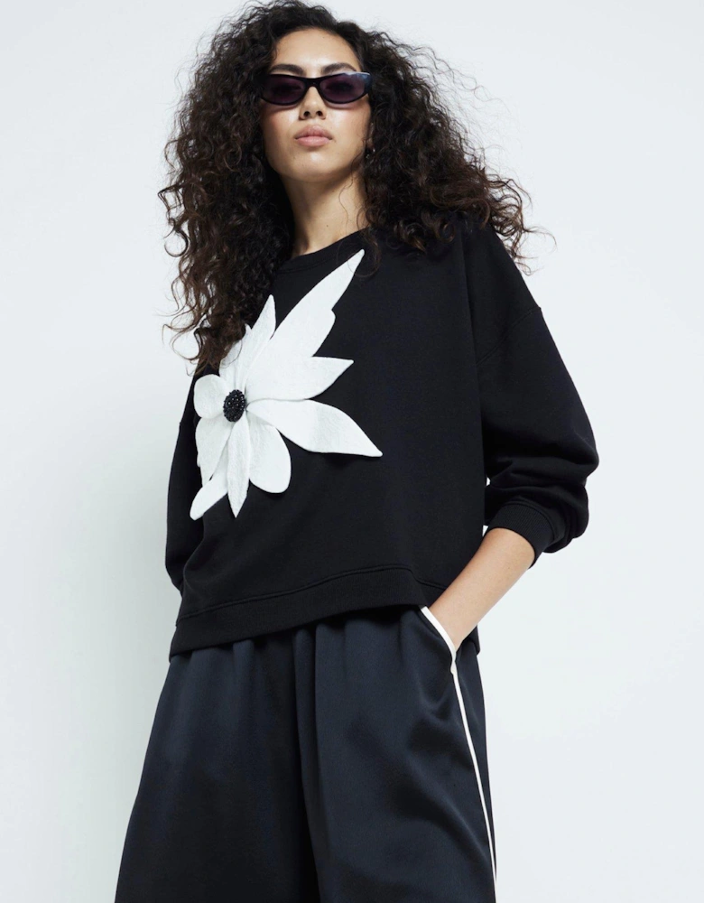 Mono 3D Flower Sweat - Black