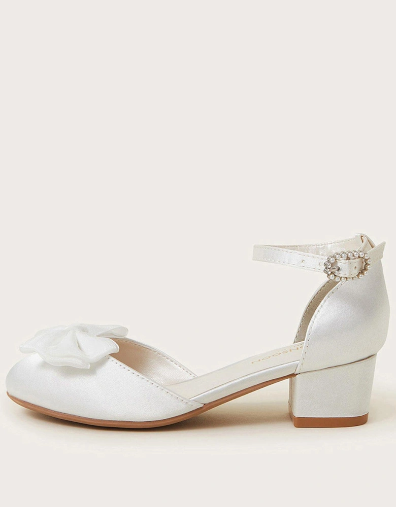 Girls Tulle Bow Two-Part Satin Heels - White