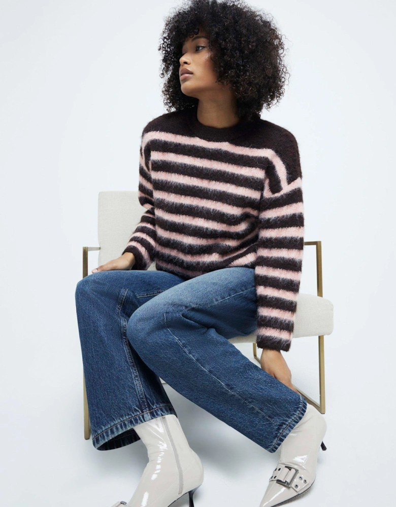 Stripe Hairy Jumper - Dark Brown