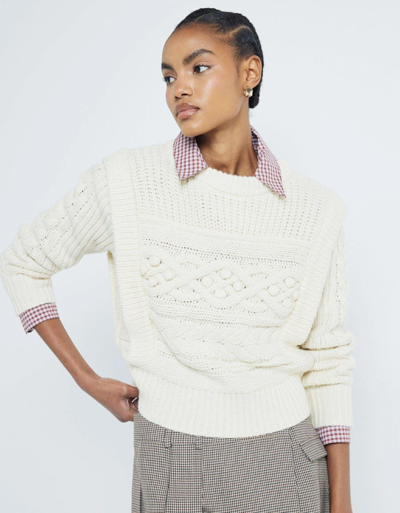 Cable Peak Shoulder Jumper - Cream