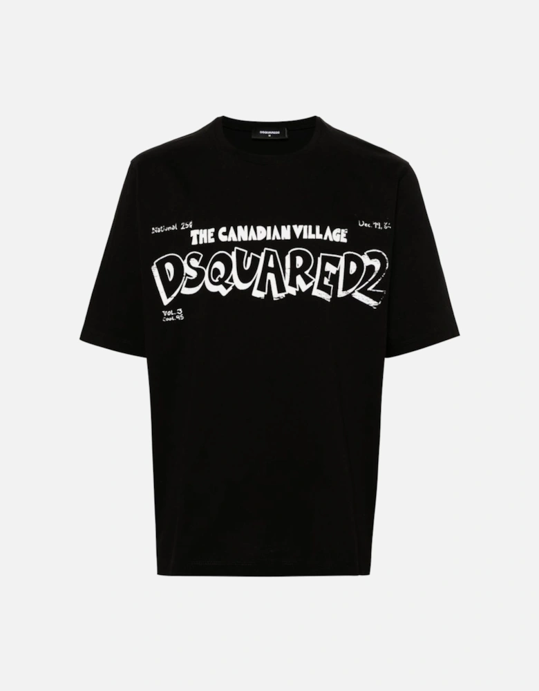 The Canadian Village Printed Black T-Shirt