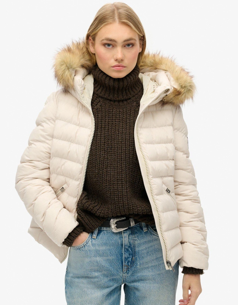 Fuji Faux Fur Hood Padded Jacket - Cream