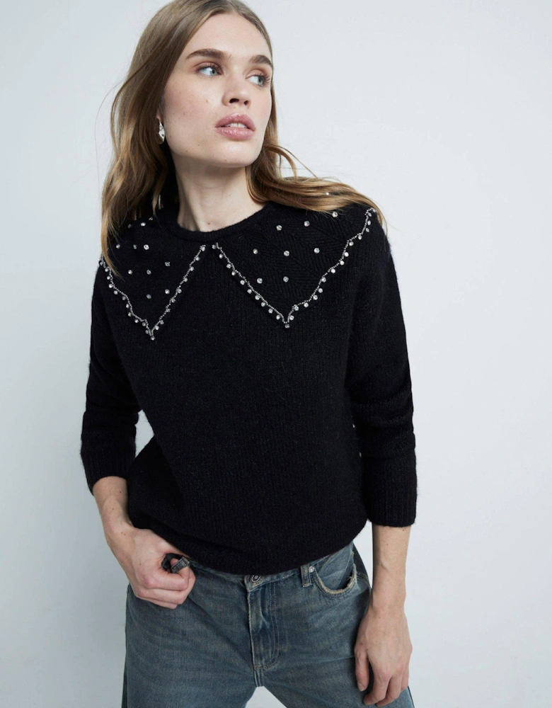 Ultimate Embellished Collar Jumper - Black