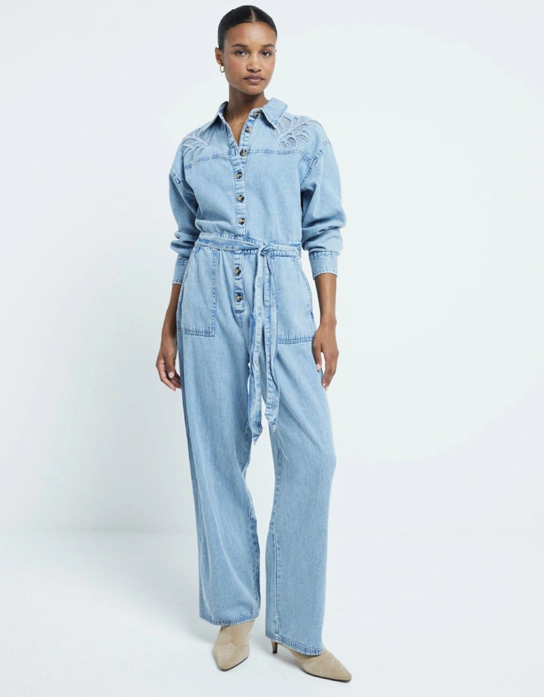 Cutwork Denim Boiler Suit - Blue