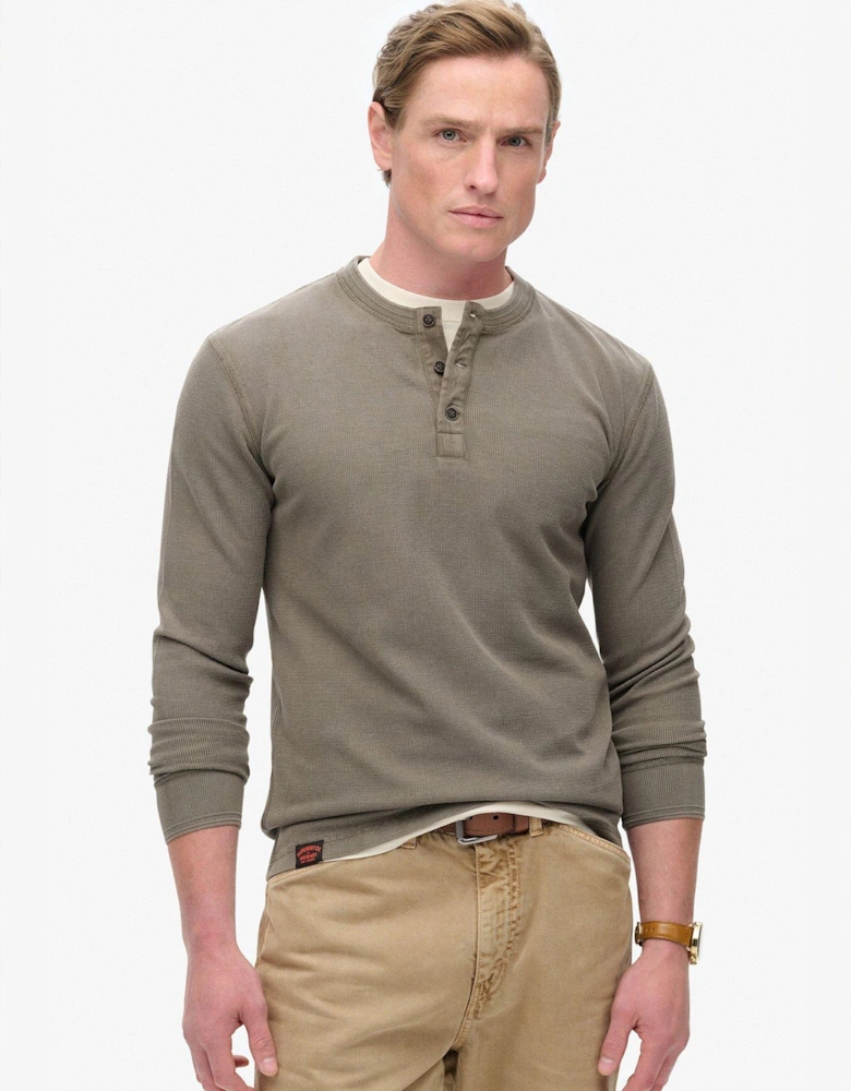 Textured Long Sleeve Henley Regular Fit T-Shirt - Brown