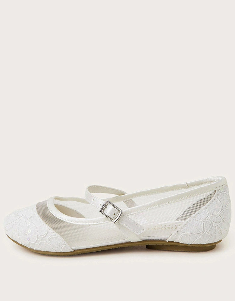 Girls Communion Lace Ballerina Flats - White