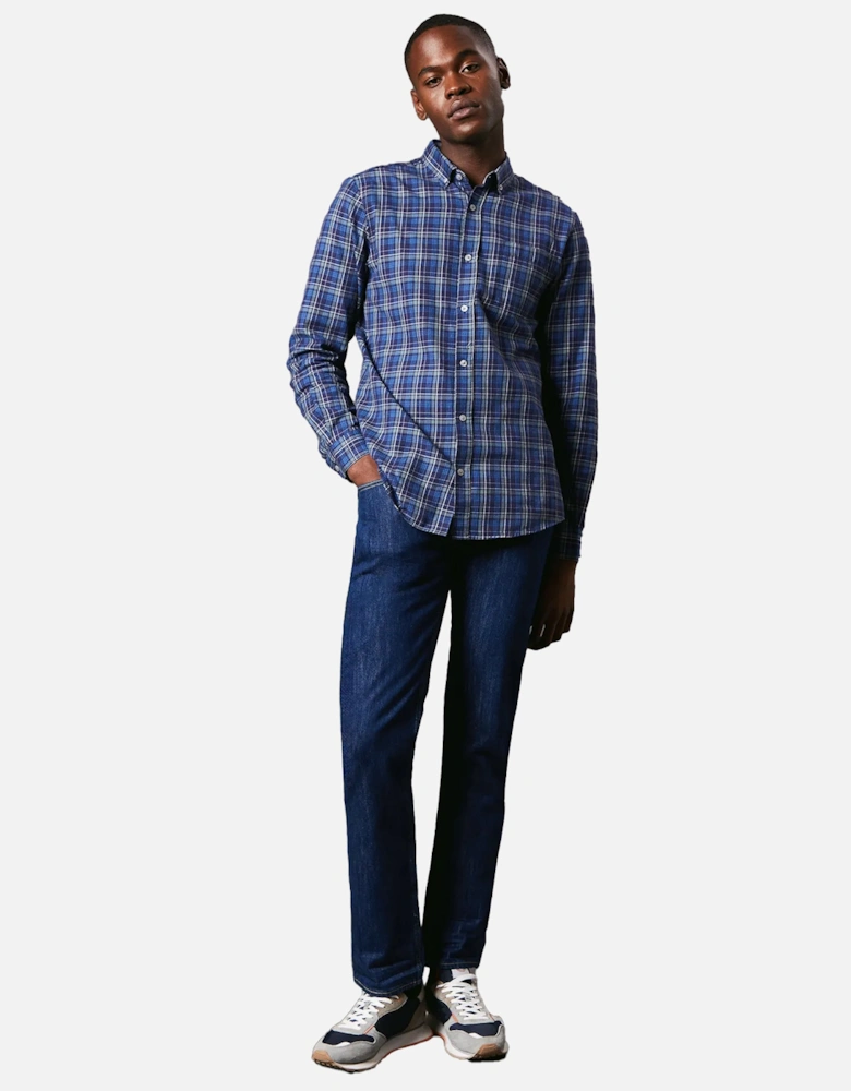 Mens Windowpane Check Brushed Long-Sleeved Shirt