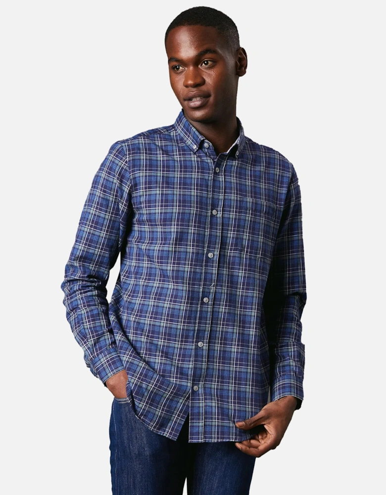 Mens Windowpane Check Brushed Long-Sleeved Shirt